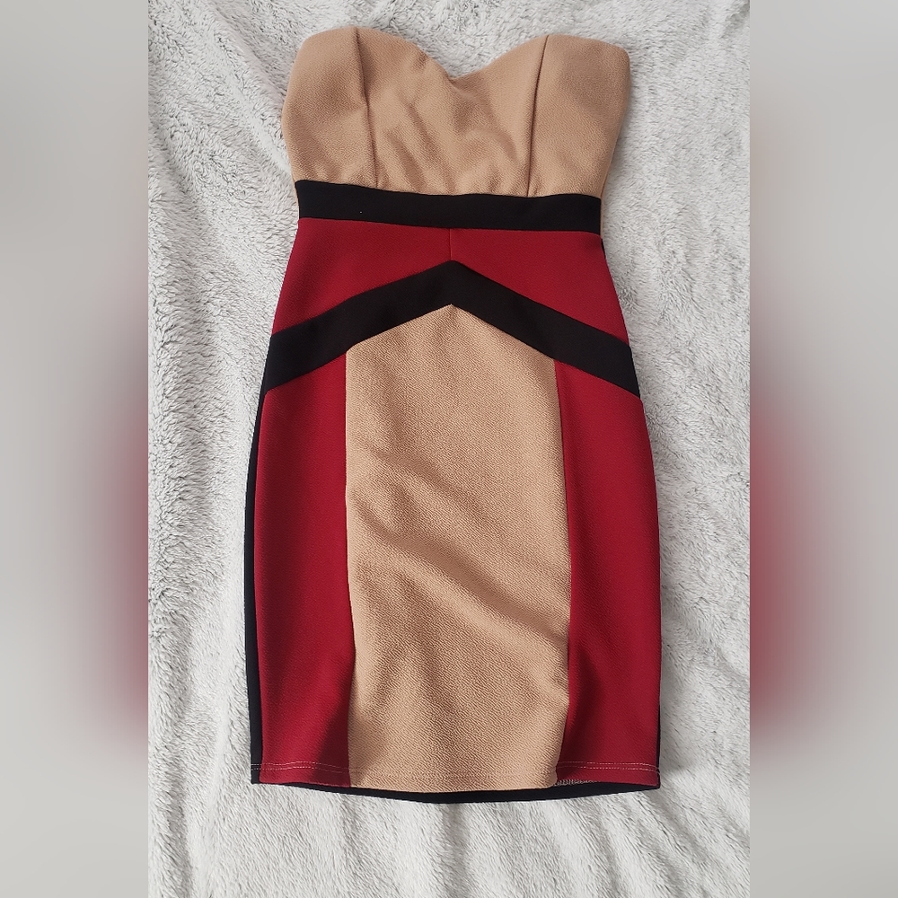 Papaya Dress Strapless Colorblock Mini Bodycon Size Small